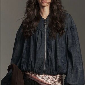 NWT Anthropologie Denim Bubble Bomber Jacket Size L